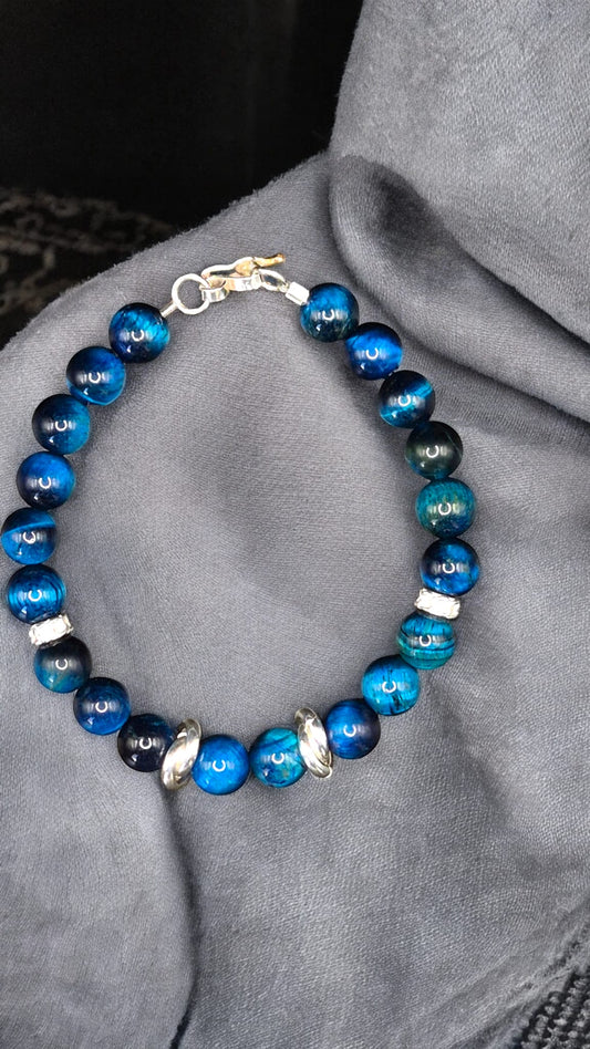 Gemstone Blue Tiger Eye Silver 950 Bracelet