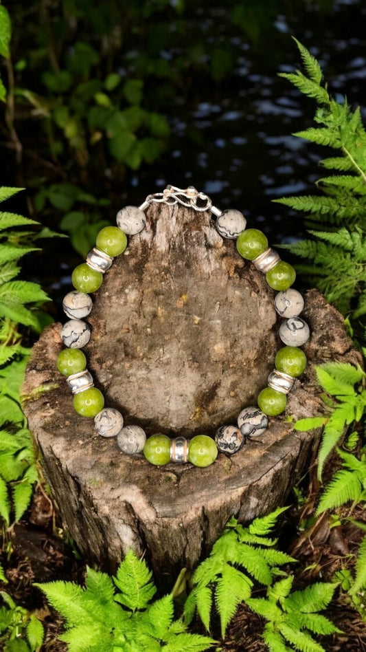 Gemstones Map Jasper & Peridot Silver 950 Bracelet