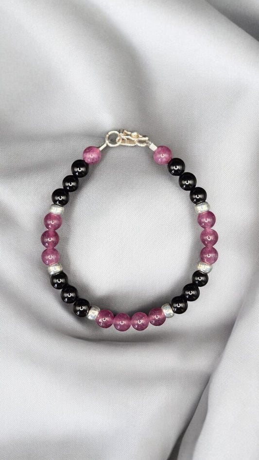 Gemstones Black Onyx & Lepidolite Silver 950 Bracelet