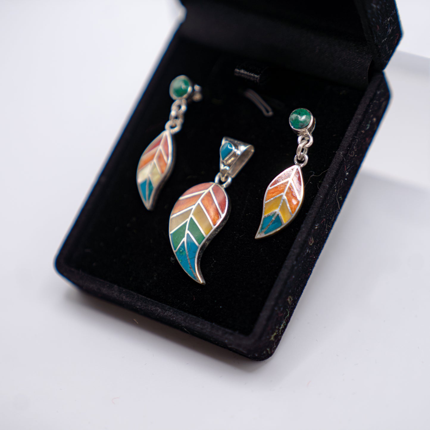 Earring and Pendant Set - Rainbow Leaf