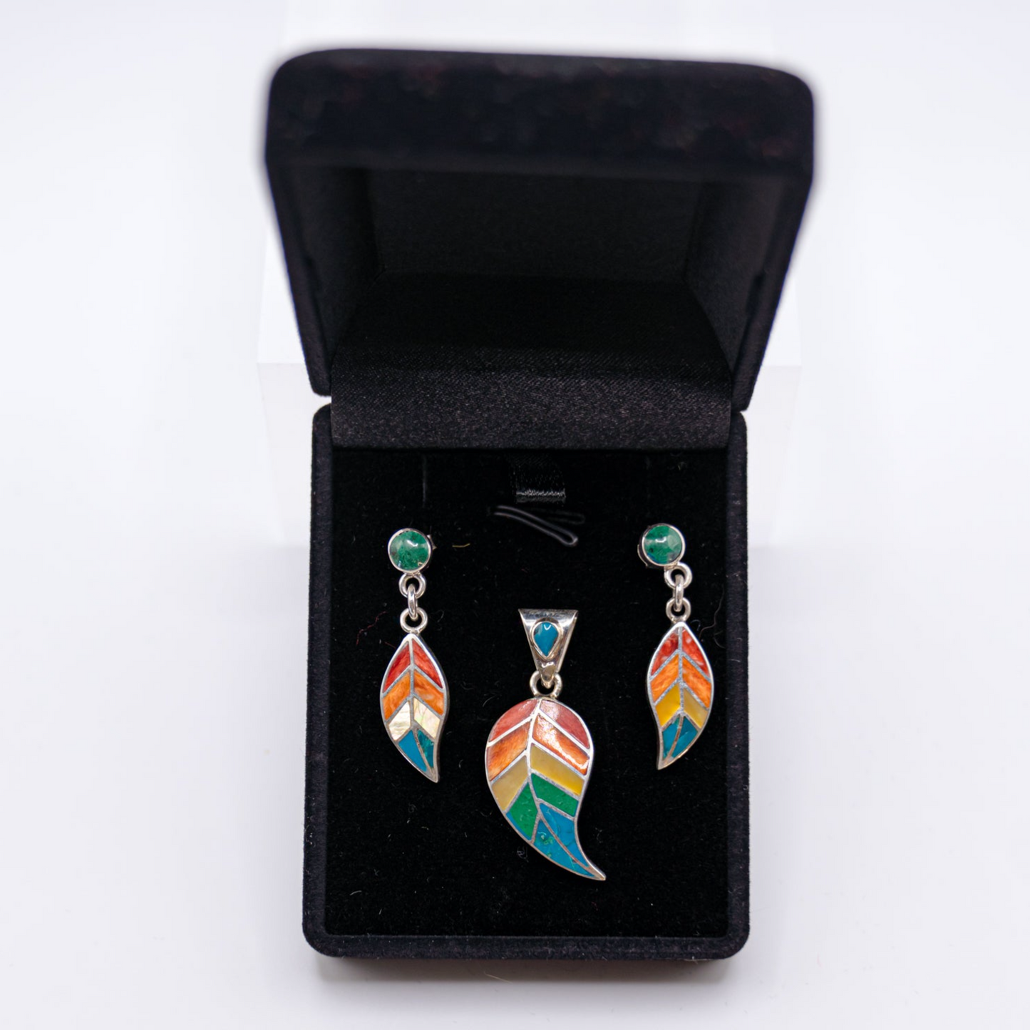 Earring and Pendant Set - Rainbow Leaf