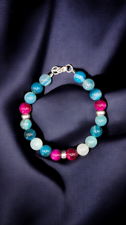 Gemstones Apatite & Pink Tiger Eye Silver 950 Bracelet