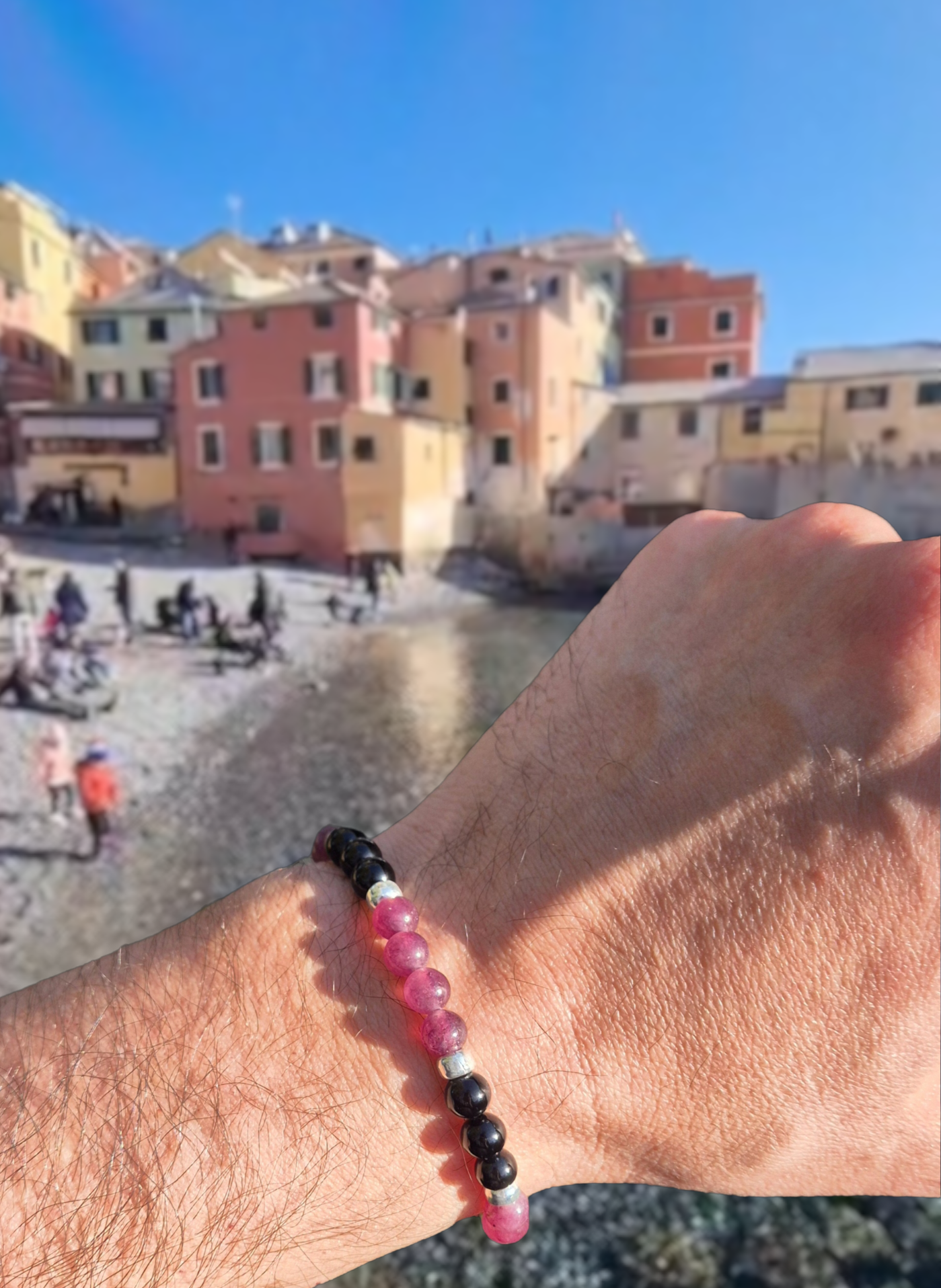 Gemstones Black Onyx & Lepidolite Silver 950 Bracelet