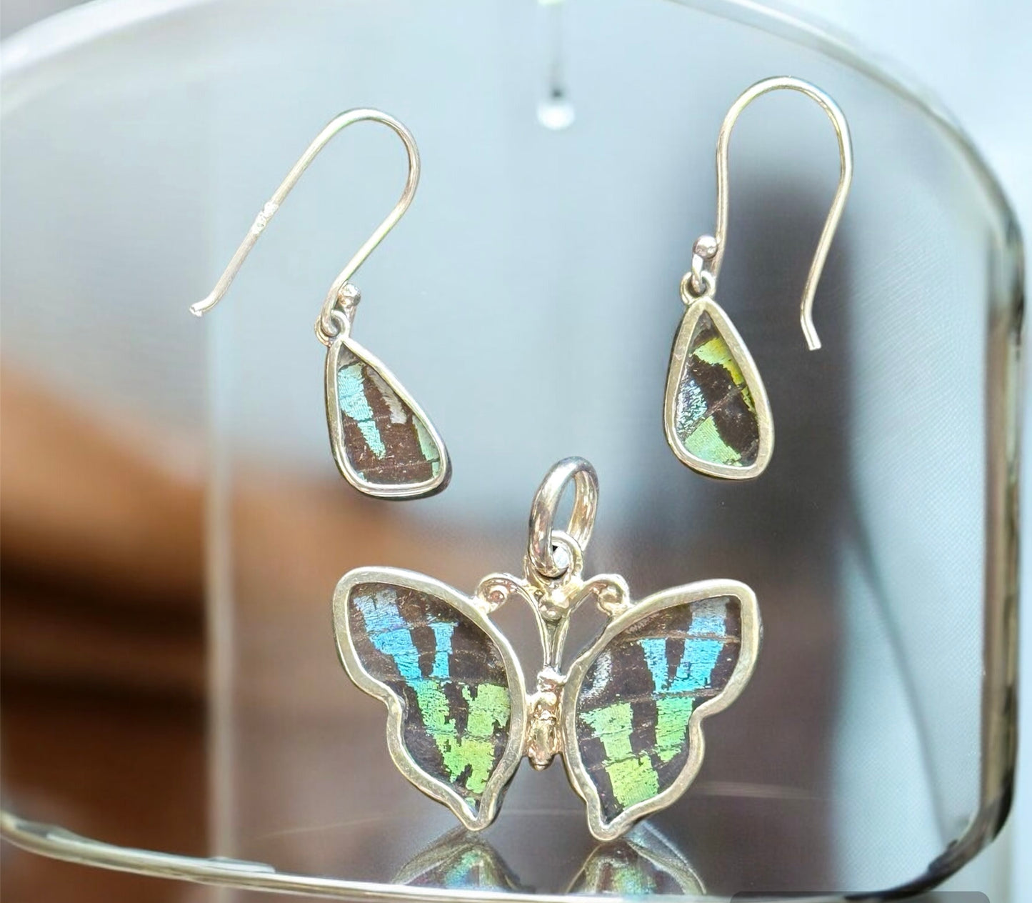 Earrings & Pendant Set - Real Butterfly Wings